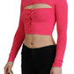 Pink Viscose Knit Open Chest Long Sleeves Top