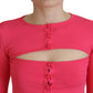 Pink Viscose Knit Open Chest Long Sleeves Top