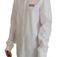 White Cotton Button Down Long Sleeves Crewneck Top