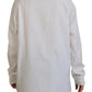 White Cotton Button Down Long Sleeves Crewneck Top