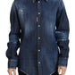 Blue Washed Cotton Button Down Collared Denim Top