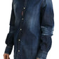 Blue Washed Cotton Button Down Collared Denim Top