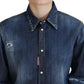 Blue Washed Cotton Button Down Collared Denim Top