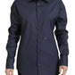 Navy Blue Cotton Button Down Collared Shirt Top