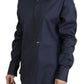 Navy Blue Cotton Button Down Collared Shirt Top