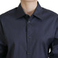 Navy Blue Cotton Button Down Collared Shirt Top