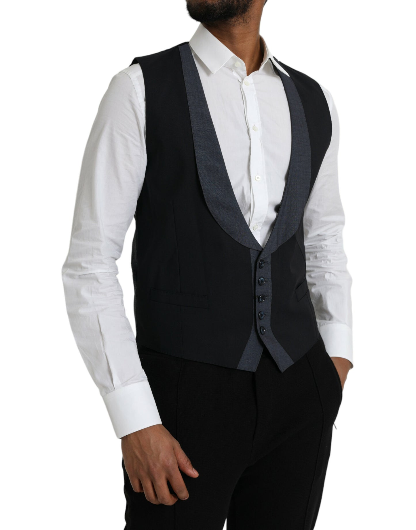 Black Wool Waistcoat Dress Formal Vest