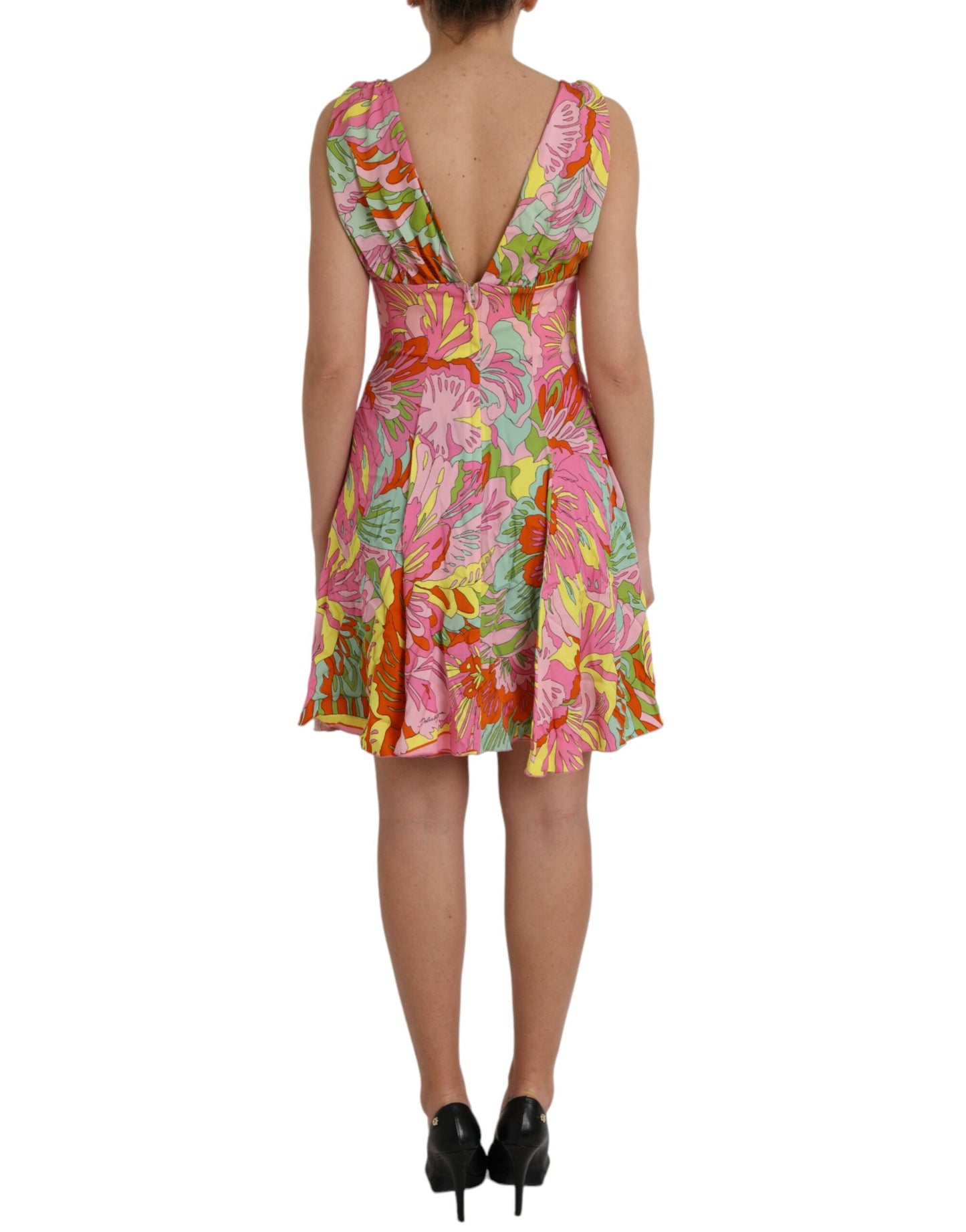 Multicolor Floral Silk A-Line Dress