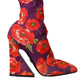 Purple Floral Jersey Stretch Boots Shoes