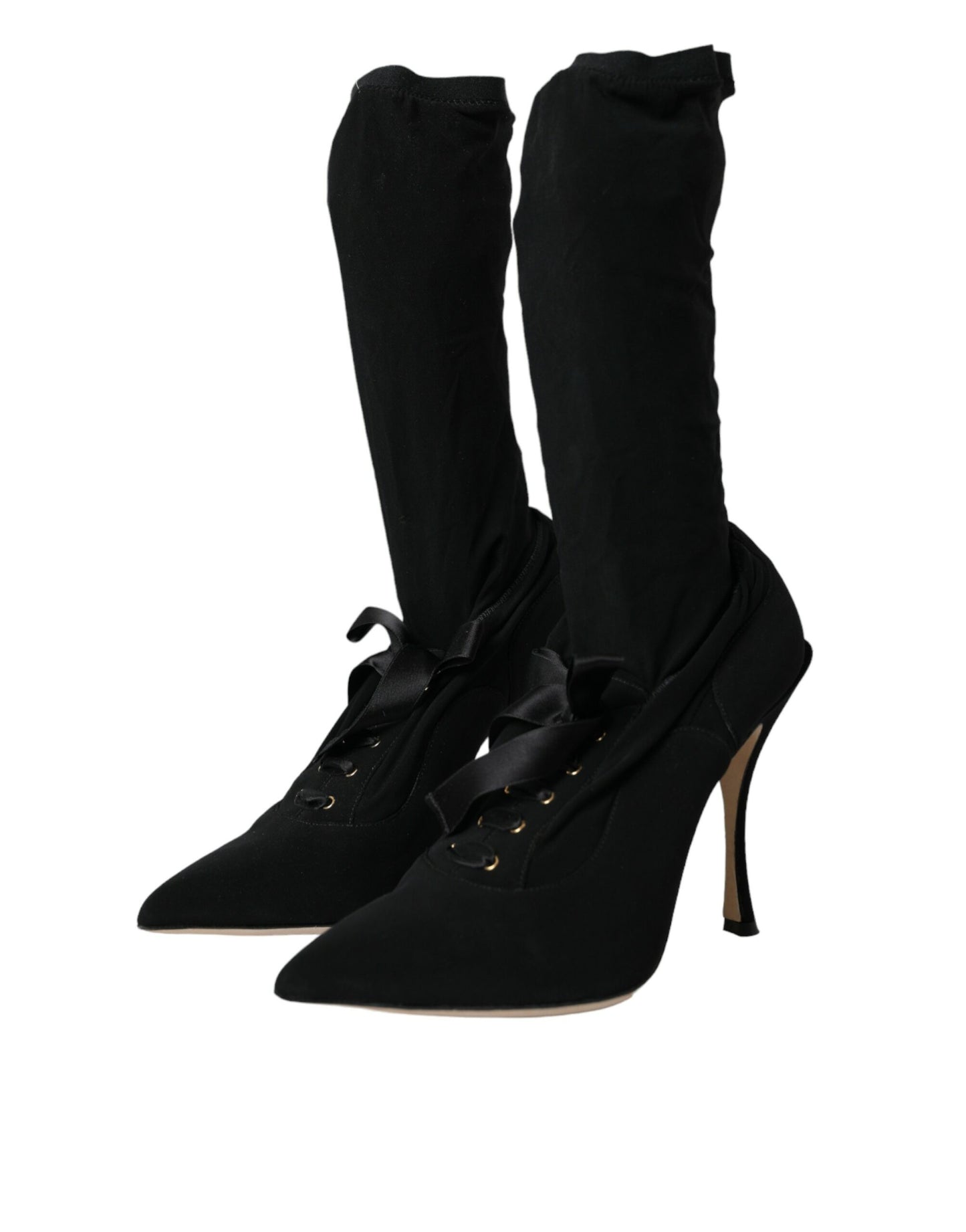 Black Stiletto Heels Mid Calf Boots Shoes