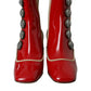 Red Beige Leather Embellished Mid Calf Boots Shoes