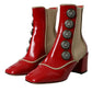 Red Beige Leather Embellished Mid Calf Boots Shoes