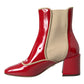 Red Beige Leather Embellished Mid Calf Boots Shoes