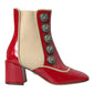 Red Beige Leather Embellished Mid Calf Boots Shoes