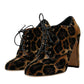 Brown Leopard Hair Lace Up Booties Shoes