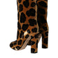 Brown Giraffe Leather Mid Calf Boots Shoes