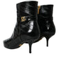 Black Eel Leather Logo Short Boots Shoes