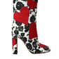 White Floral Hearts Leather High Boots Shoes