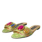 Green Crystal Jacquard Flats Sandals Shoes