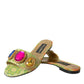 Green Crystal Jacquard Flats Sandals Shoes