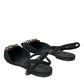 Black Leather Crystal Slingback Sandals Shoes