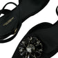 Black Leather Crystal Slingback Sandals Shoes