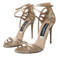 Beige Leather Strappy Heels Sandals Shoes