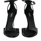 Black KEIRA Leather Heels Sandals Shoes