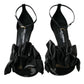 Black Leather Ankle Strap Heel Sandals Shoes