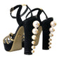 Black Gold Embellished Heels Sandals Shoes