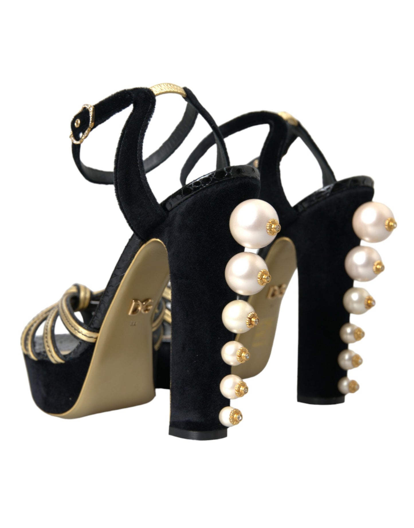 Black Gold Embellished Heels Sandals Shoes