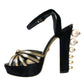 Black Gold Embellished Heels Sandals Shoes