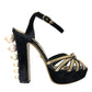 Black Gold Embellished Heels Sandals Shoes