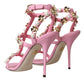 Pink Leather Embellished Heels Sandals Shoes