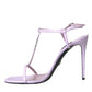 Purple Leather Logo Ankle Strap Heels Sandals Shoes