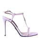 Purple Leather Logo Ankle Strap Heels Sandals Shoes