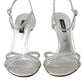 Silver Viscose Crystal Heels Sandals Shoes