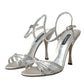 Silver Viscose Crystal Heels Sandals Shoes