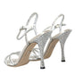 Silver Viscose Crystal Heels Sandals Shoes