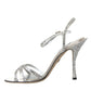 Silver Viscose Crystal Heels Sandals Shoes