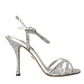 Silver Viscose Crystal Heels Sandals Shoes