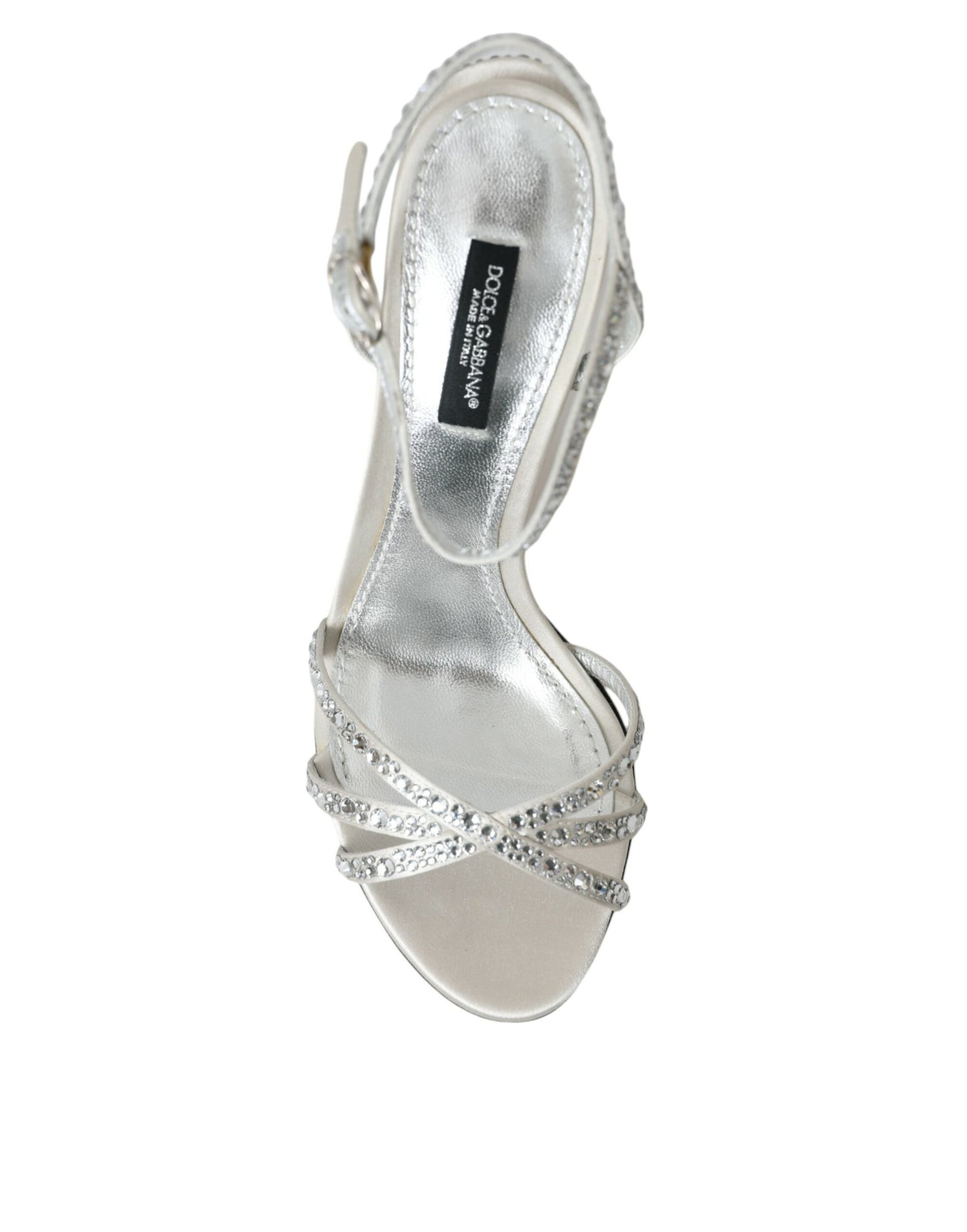 Silver Viscose Crystal Heels Sandals Shoes