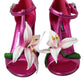 Pink Leather Crystals Floral Sandals Shoes