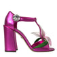 Pink Leather Crystals Floral Sandals Shoes