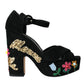 Black Floral Ankle Strap Heels Sandals Shoes