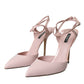 Pink Leather Ankle Strap Heels Pumps Shoes