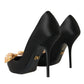 Black Satin Bow Crystal Heels Pumps Shoes