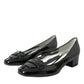 Black Patent Leather Block Heels Pumps Shoes