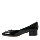 Black Patent Leather Block Heels Pumps Shoes