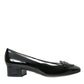 Black Patent Leather Block Heels Pumps Shoes